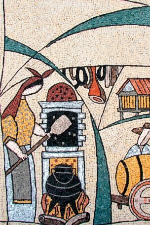 Mosaïque illustrant une cuisine traditionnelle, Casa do Lavrador - Baião